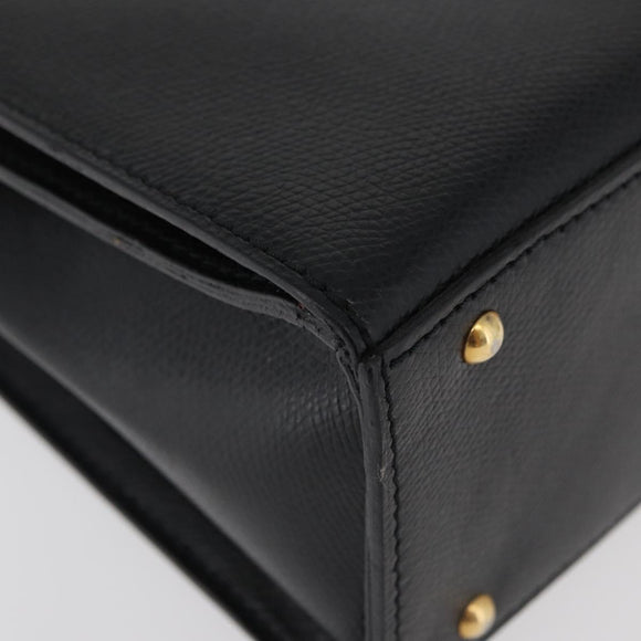 CELINE Hand Bag Leather Black Gold Auth ka3921