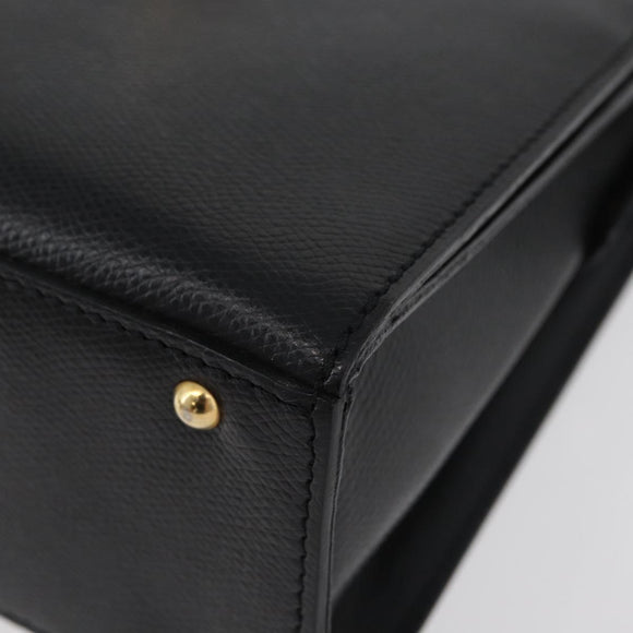 CELINE Hand Bag Leather Black Gold Auth ka3921