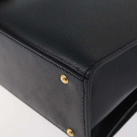 CELINE Hand Bag Leather Black Gold Auth ka3921