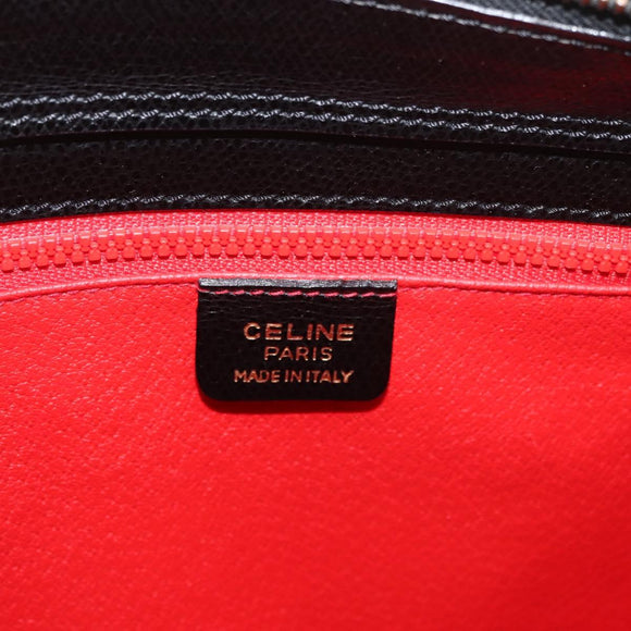 CELINE Hand Bag Leather Black Gold Auth ka3921