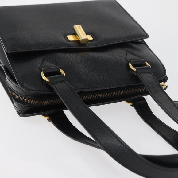 CELINE Hand Bag Leather Black Gold Auth ka3921