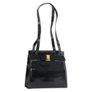 Salvatore Ferragamo Vala Hand Bag Patent leather Black Gold Auth ka3922-1