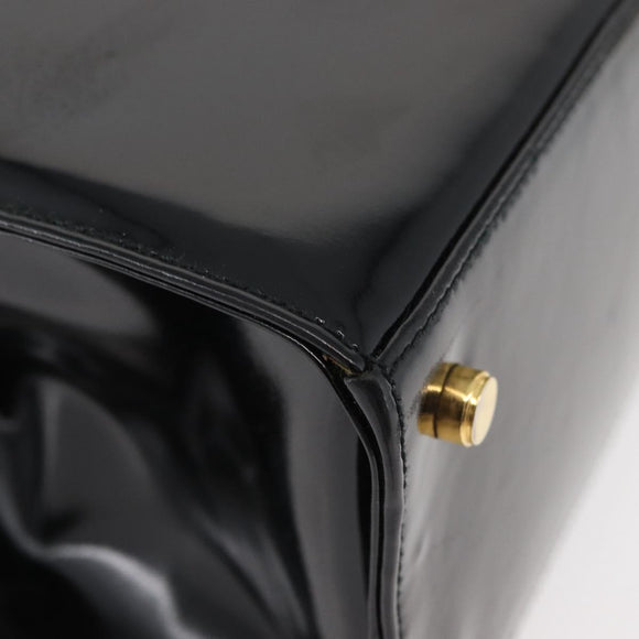 Salvatore Ferragamo Vala Hand Bag Patent leather Black Gold Auth ka3922
