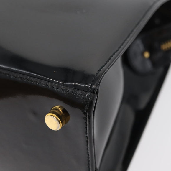 Salvatore Ferragamo Vala Hand Bag Patent leather Black Gold Auth ka3922
