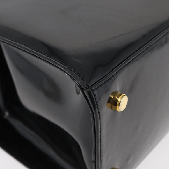 Salvatore Ferragamo Vala Hand Bag Patent leather Black Gold Auth ka3922