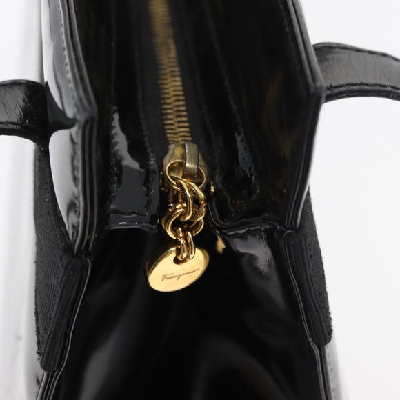 Salvatore Ferragamo Vala Hand Bag Patent leather Black Gold Auth ka3922