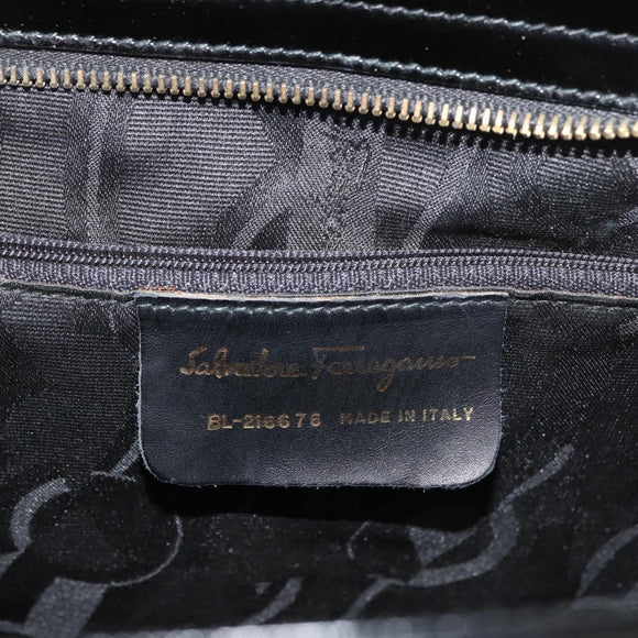 Salvatore Ferragamo Vala Hand Bag Patent leather Black Gold Auth ka3922