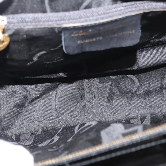 Salvatore Ferragamo Vala Hand Bag Patent leather Black Gold Auth ka3922