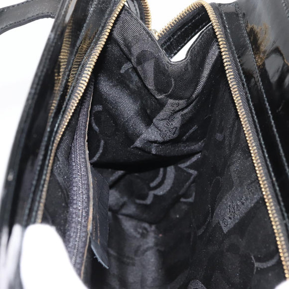 Salvatore Ferragamo Vala Hand Bag Patent leather Black Gold Auth ka3922