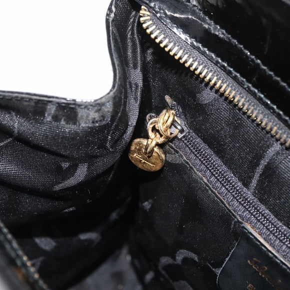 Salvatore Ferragamo Vala Hand Bag Patent leather Black Gold Auth ka3922