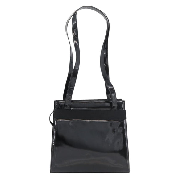 Salvatore Ferragamo Vala Hand Bag Patent leather Black Gold Auth ka3922