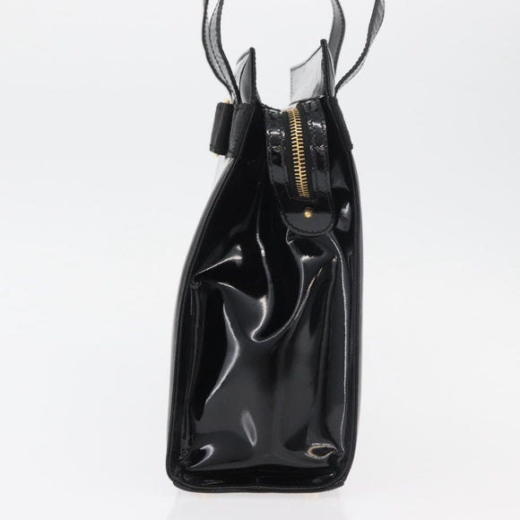 Salvatore Ferragamo Vala Hand Bag Patent leather Black Gold Auth ka3922