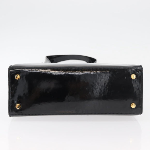 Salvatore Ferragamo Vala Hand Bag Patent leather Black Gold Auth ka3922