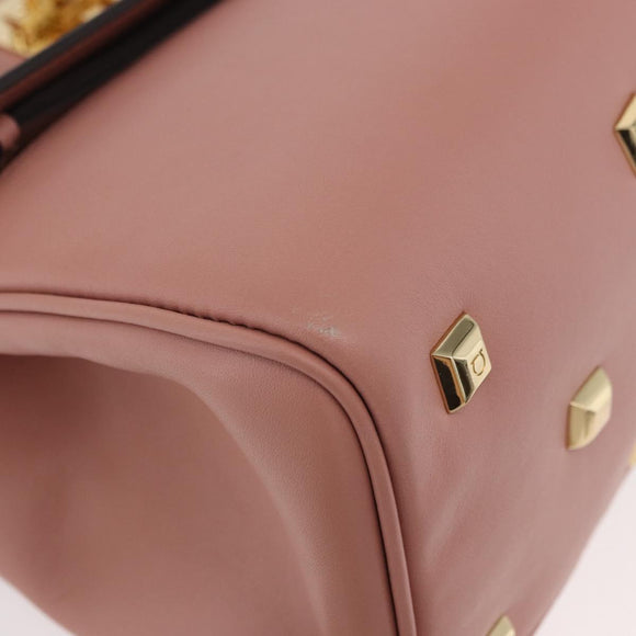 Salvatore Ferragamo Gancini Hand Bag Leather 2way Pink Gold Auth ka3924A
