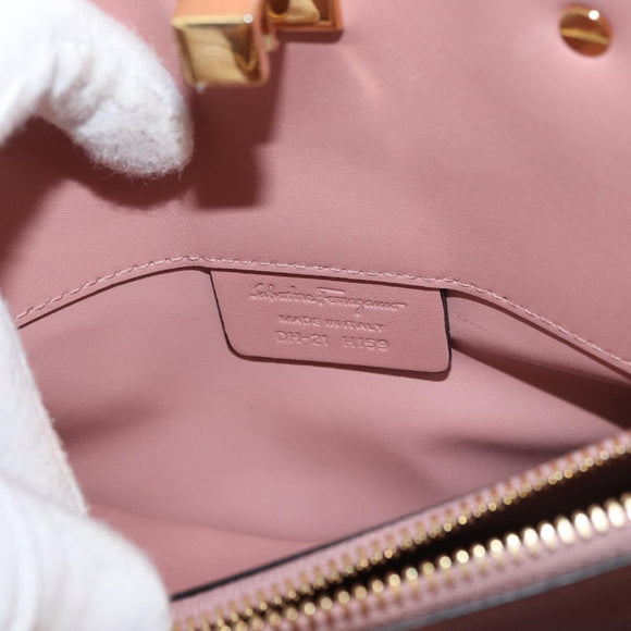 Salvatore Ferragamo Gancini Hand Bag Leather 2way Pink Gold Auth ka3924A