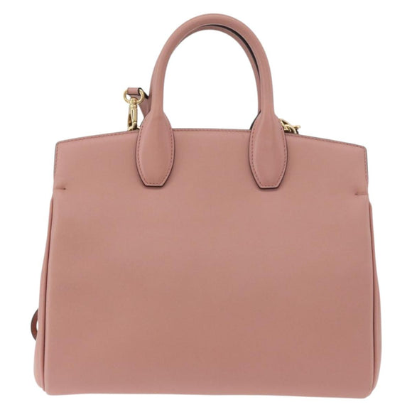 Salvatore Ferragamo Gancini Hand Bag Leather 2way Pink Gold Auth ka3924A