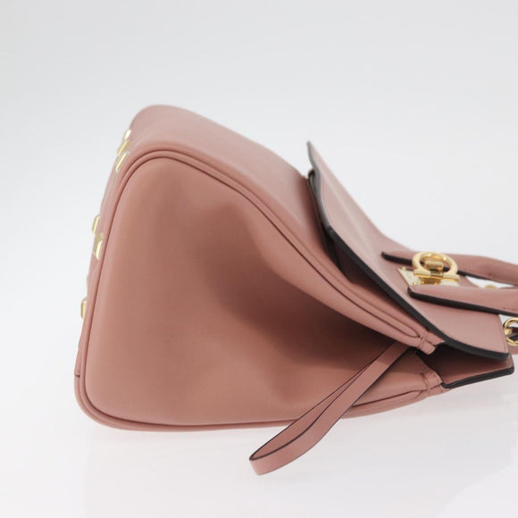 Salvatore Ferragamo Gancini Hand Bag Leather 2way Pink Gold Auth ka3924A