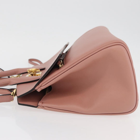 Salvatore Ferragamo Gancini Hand Bag Leather 2way Pink Gold Auth ka3924A