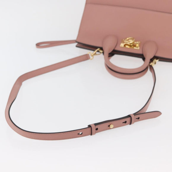 Salvatore Ferragamo Gancini Hand Bag Leather 2way Pink Gold Auth ka3924A