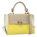 Salvatore Ferragamo Gancini Hand Bag Leather 2way Yellow Gold Auth ka3925A-1