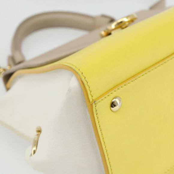 Salvatore Ferragamo Gancini Hand Bag Leather 2way Yellow Gold Auth ka3925A