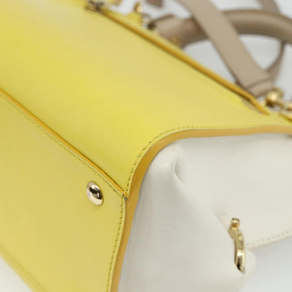 Salvatore Ferragamo Gancini Hand Bag Leather 2way Yellow Gold Auth ka3925A