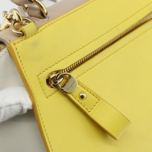 Salvatore Ferragamo Gancini Hand Bag Leather 2way Yellow Gold Auth ka3925A
