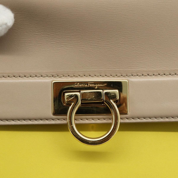 Salvatore Ferragamo Gancini Hand Bag Leather 2way Yellow Gold Auth ka3925A