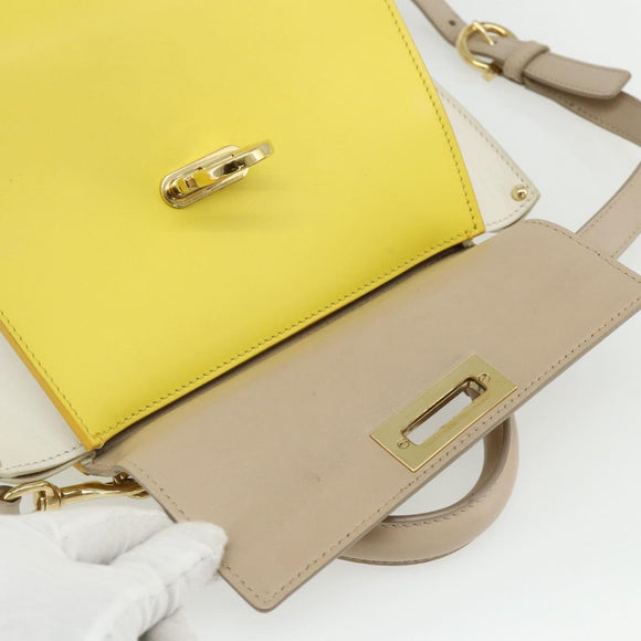 Salvatore Ferragamo Gancini Hand Bag Leather 2way Yellow Gold Auth ka3925A
