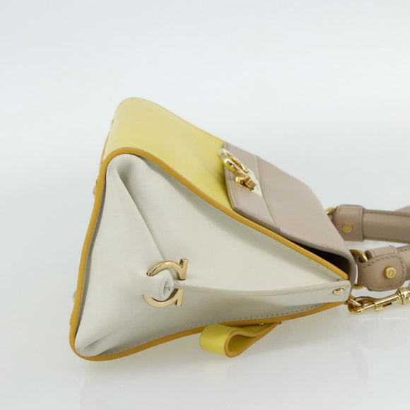 Salvatore Ferragamo Gancini Hand Bag Leather 2way Yellow Gold Auth ka3925A