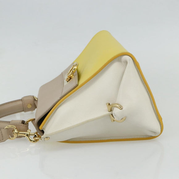 Salvatore Ferragamo Gancini Hand Bag Leather 2way Yellow Gold Auth ka3925A