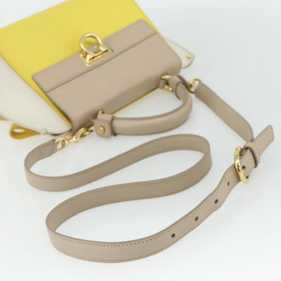 Salvatore Ferragamo Gancini Hand Bag Leather 2way Yellow Gold Auth ka3925A