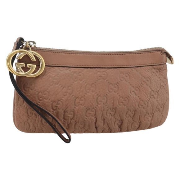 GUCCI GG Canvas Guccissima Pouch Leather Pink Gold 212203 Auth ka3934