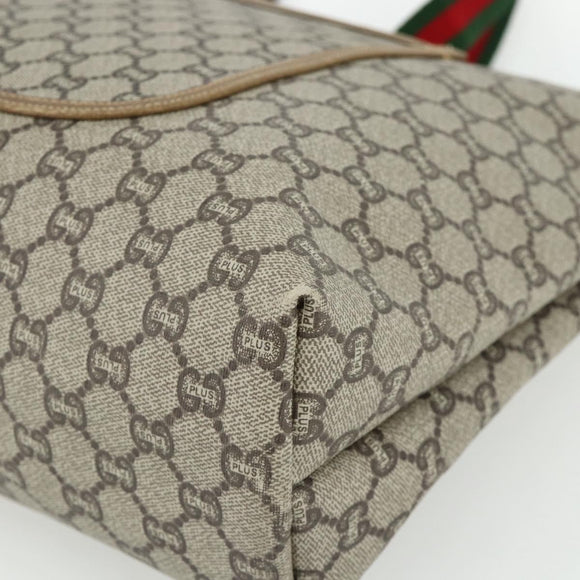GUCCI GG Plus Supreme Web Sherry Line Tote Bag PVC Beige Red Auth ka3941