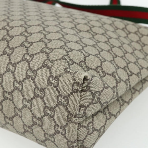 GUCCI GG Plus Supreme Web Sherry Line Tote Bag PVC Beige Red Auth ka3941