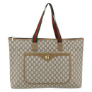 GUCCI GG Plus Supreme Web Sherry Line Tote Bag PVC Beige Red Auth ka3941-2