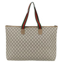 GUCCI GG Plus Supreme Web Sherry Line Tote Bag PVC Beige Red Auth ka3941-3