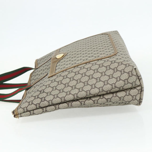 GUCCI GG Plus Supreme Web Sherry Line Tote Bag PVC Beige Red Auth ka3941