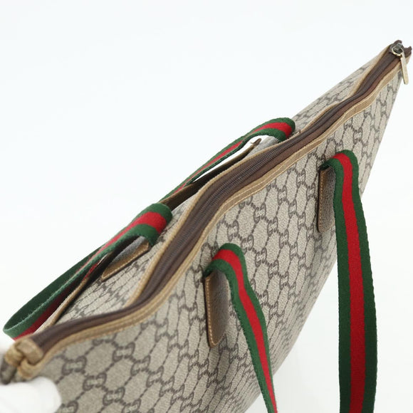 GUCCI GG Plus Supreme Web Sherry Line Tote Bag PVC Beige Red Auth ka3941