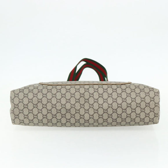 GUCCI GG Plus Supreme Web Sherry Line Tote Bag PVC Beige Red Auth ka3941