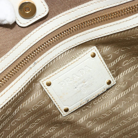 PRADA Tote Bag Canvas Beige Gold Auth ka3943