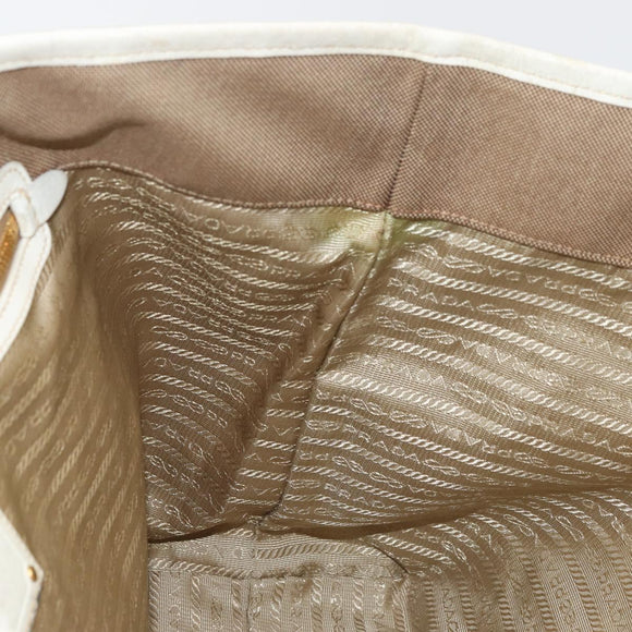 PRADA Tote Bag Canvas Beige Gold Auth ka3943