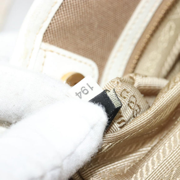 PRADA Tote Bag Canvas Beige Gold Auth ka3943