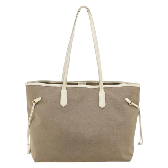 PRADA Tote Bag Canvas Beige Gold Auth ka3943