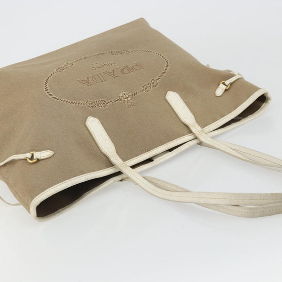 PRADA Tote Bag Canvas Beige Gold Auth ka3943