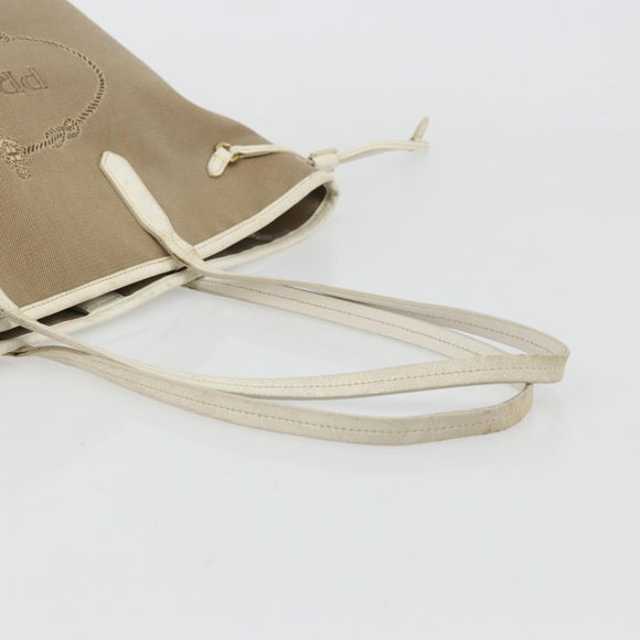 PRADA Tote Bag Canvas Beige Gold Auth ka3943