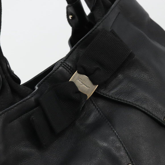 Salvatore Ferragamo Vala Ribbon Tote Bag Leather Black Auth ka3944