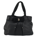 Salvatore Ferragamo Vala Ribbon Tote Bag Leather Black Auth ka3944-2