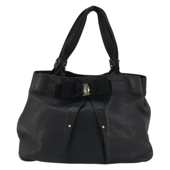 Salvatore Ferragamo Vala Ribbon Tote Bag Leather Black Auth ka3944