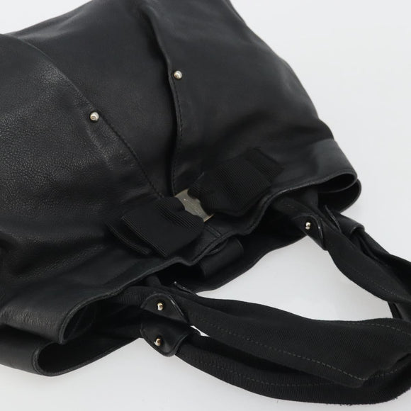 Salvatore Ferragamo Vala Ribbon Tote Bag Leather Black Auth ka3944